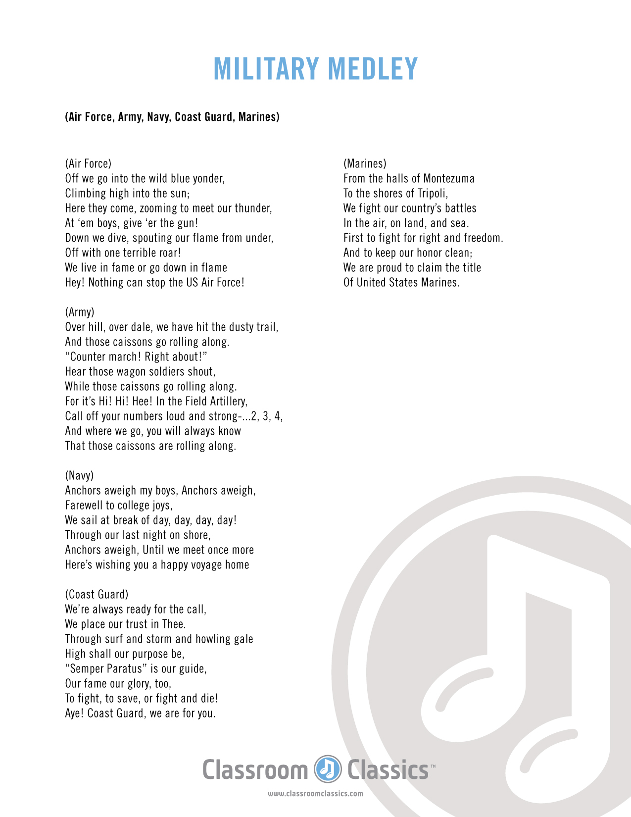 us military songs united states armed forces medley lyrics