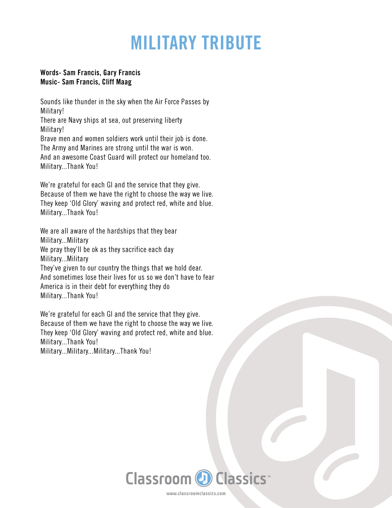 army song lyrics pdf